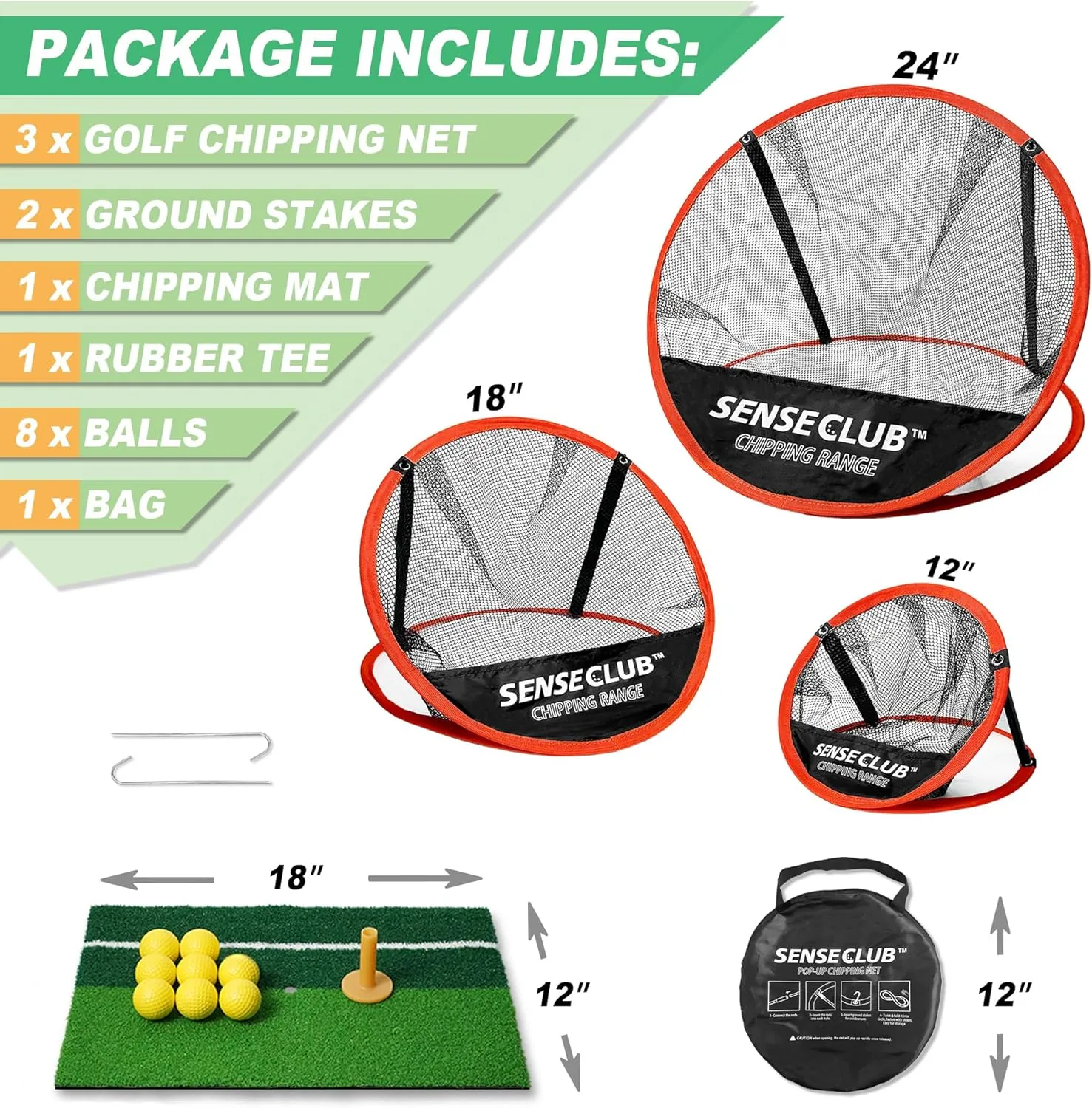 Foldable Chipping Net with Mat & Balls, Indoor Golf Practice Chipping Target, Backyard Golf Game & Gifts