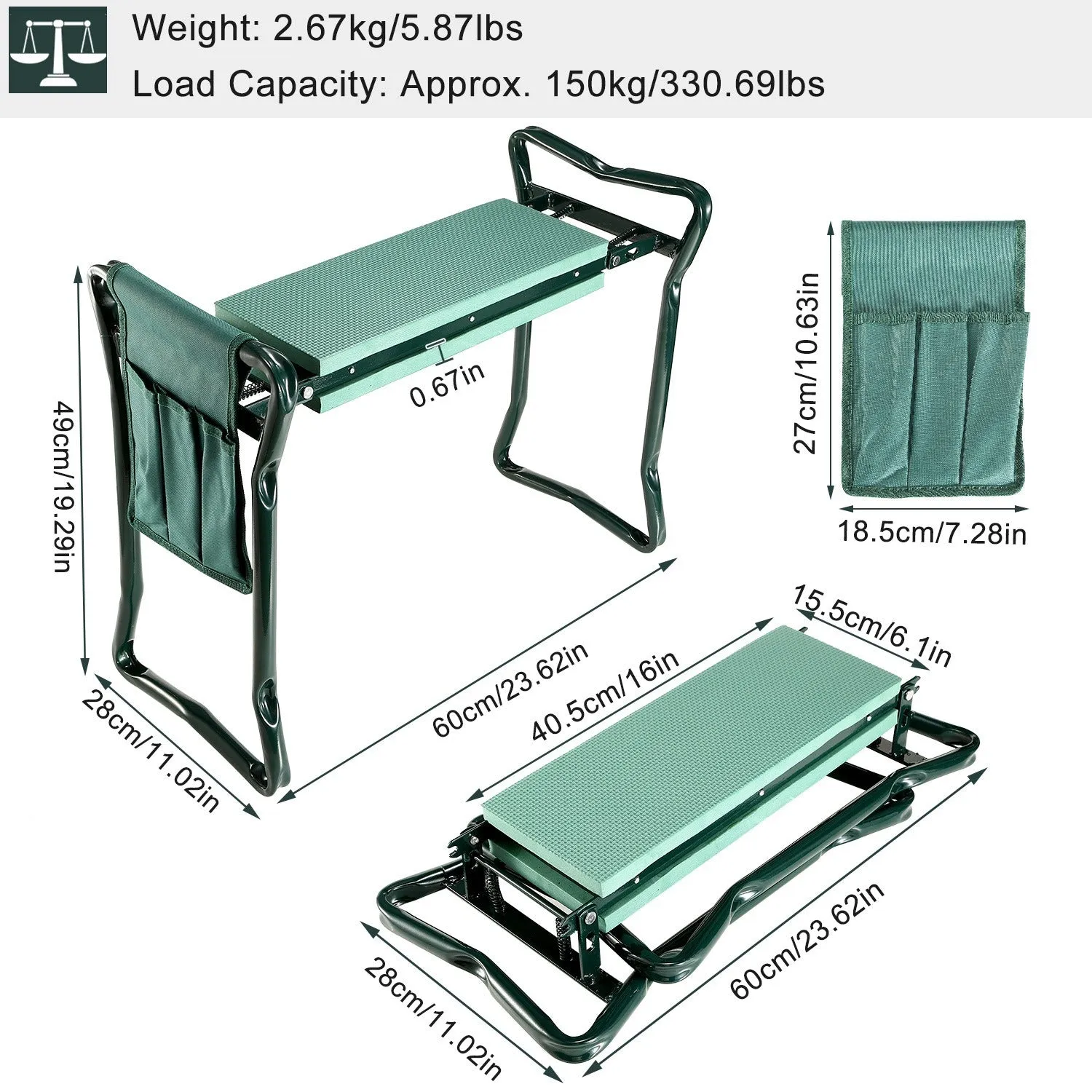 Foldable Garden Kneeler Seat Pouch