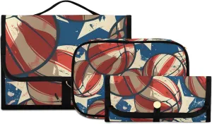 Foldable Hanging Travel Toiletry Organizer Set 3-Piece with Cosmetic Bag & Brush Holder - Basketball (6)