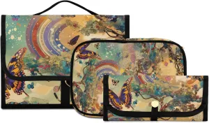 Foldable Hanging Travel Toiletry Organizer Set 3-Piece with Cosmetic Bag & Brush Holder - Butterfly (5)