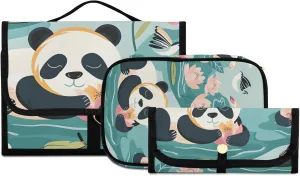 Foldable Hanging Travel Toiletry Organizer Set 3-Piece with Cosmetic Bag & Brush Holder - Panda (3)