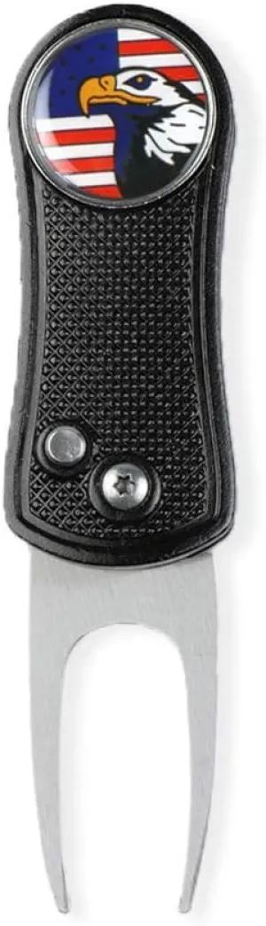 Foldable Metal Golf Divot Repair Tool Pop-up Button Stainless Steel Switchblade Divot Tool with Ball Marker Magnetic Bald Eagle for Women or Man (Multi-Colors/Bone Shape)