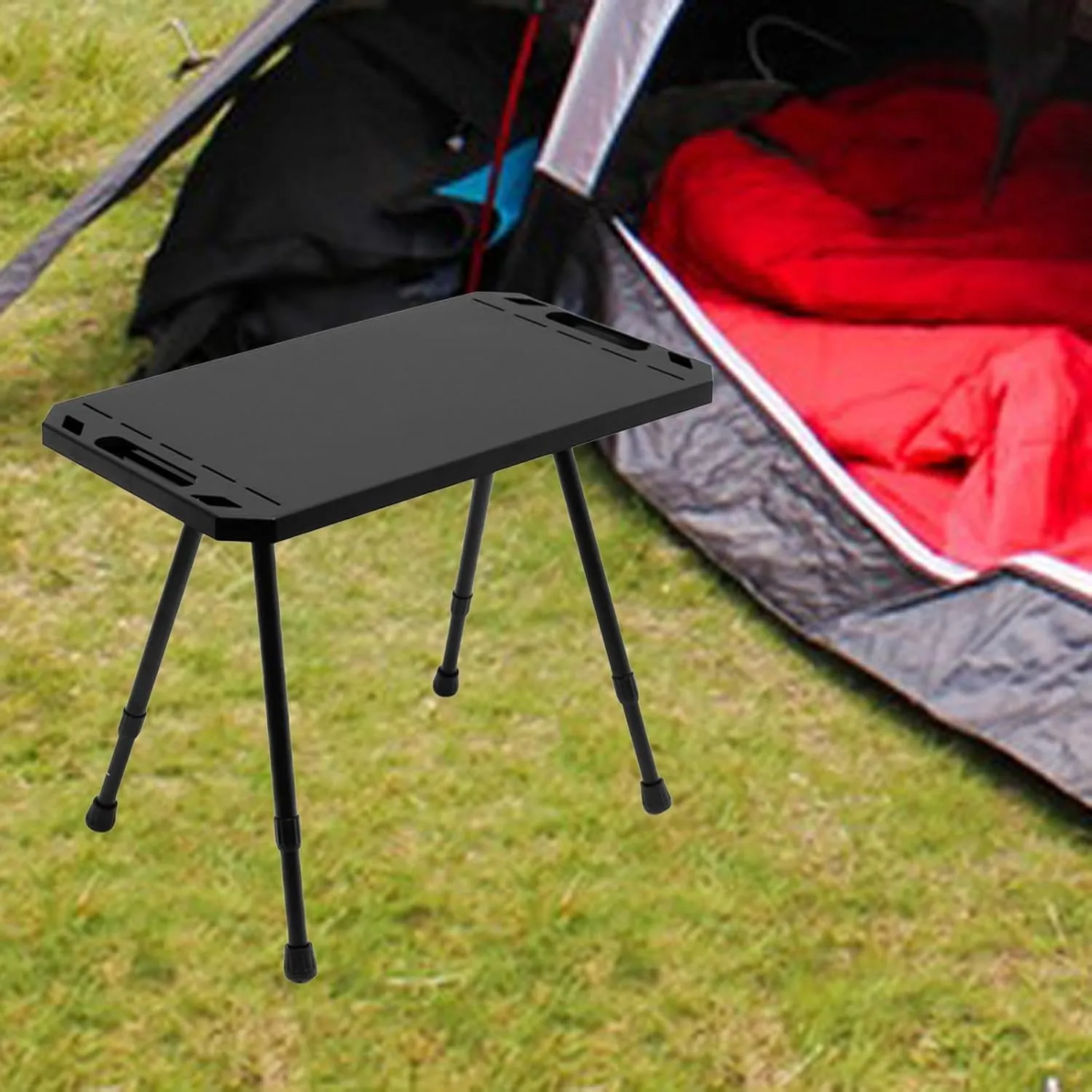 Foldable Outdoor Table, Portable, Height Adjustable, Camping Furniture for on The Go, Black