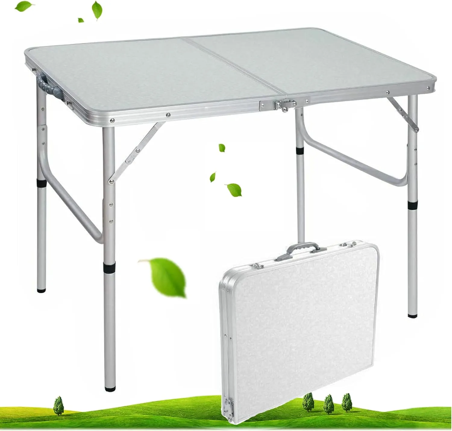 Foldable Picnic Tables 3FT/ 90CM with Carry Handle White Fold Away Table Heavy Duty Folding Table Compact for Camping Party Gardening Dining Trestle Patio