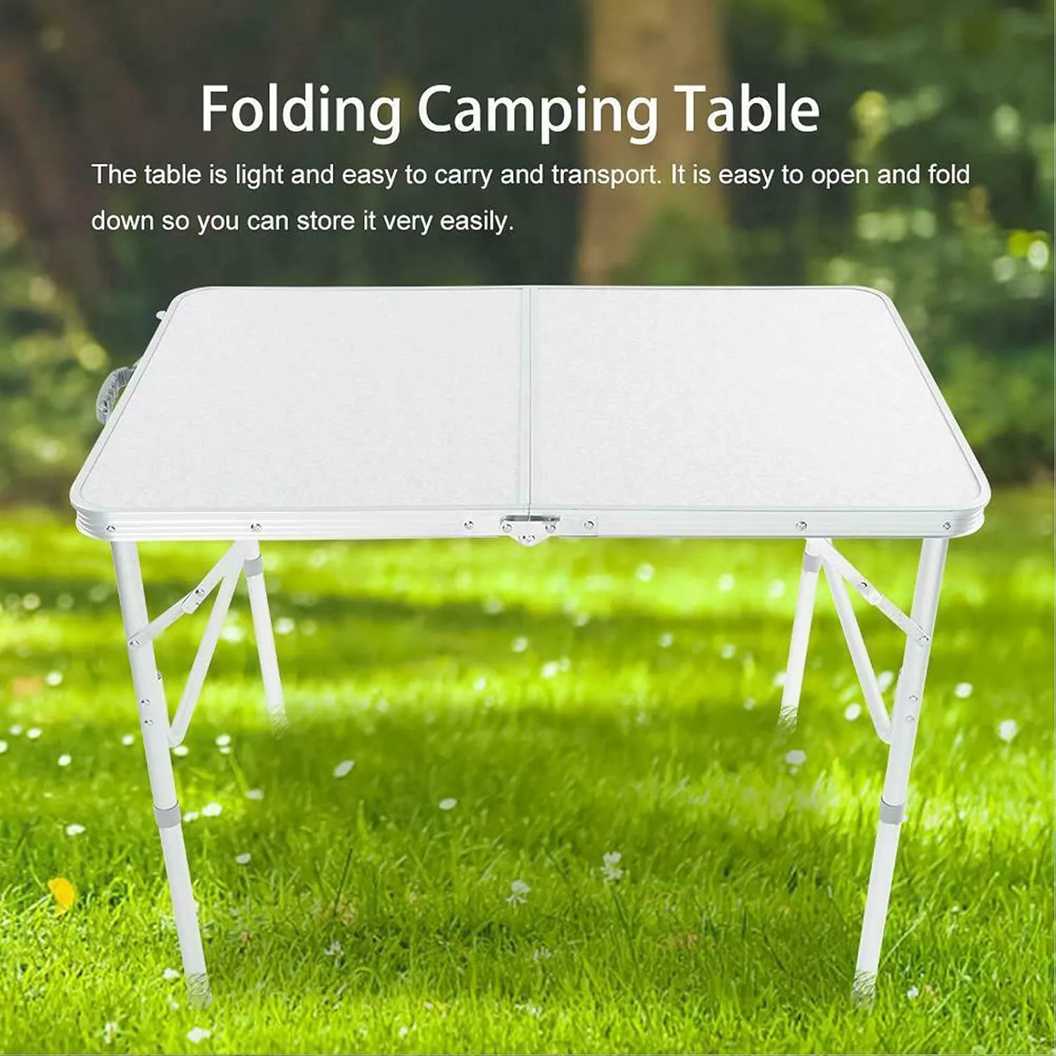 Foldable Picnic Tables 3FT/ 90CM with Carry Handle White Fold Away Table Heavy Duty Folding Table Compact for Camping Party Gardening Dining Trestle Patio
