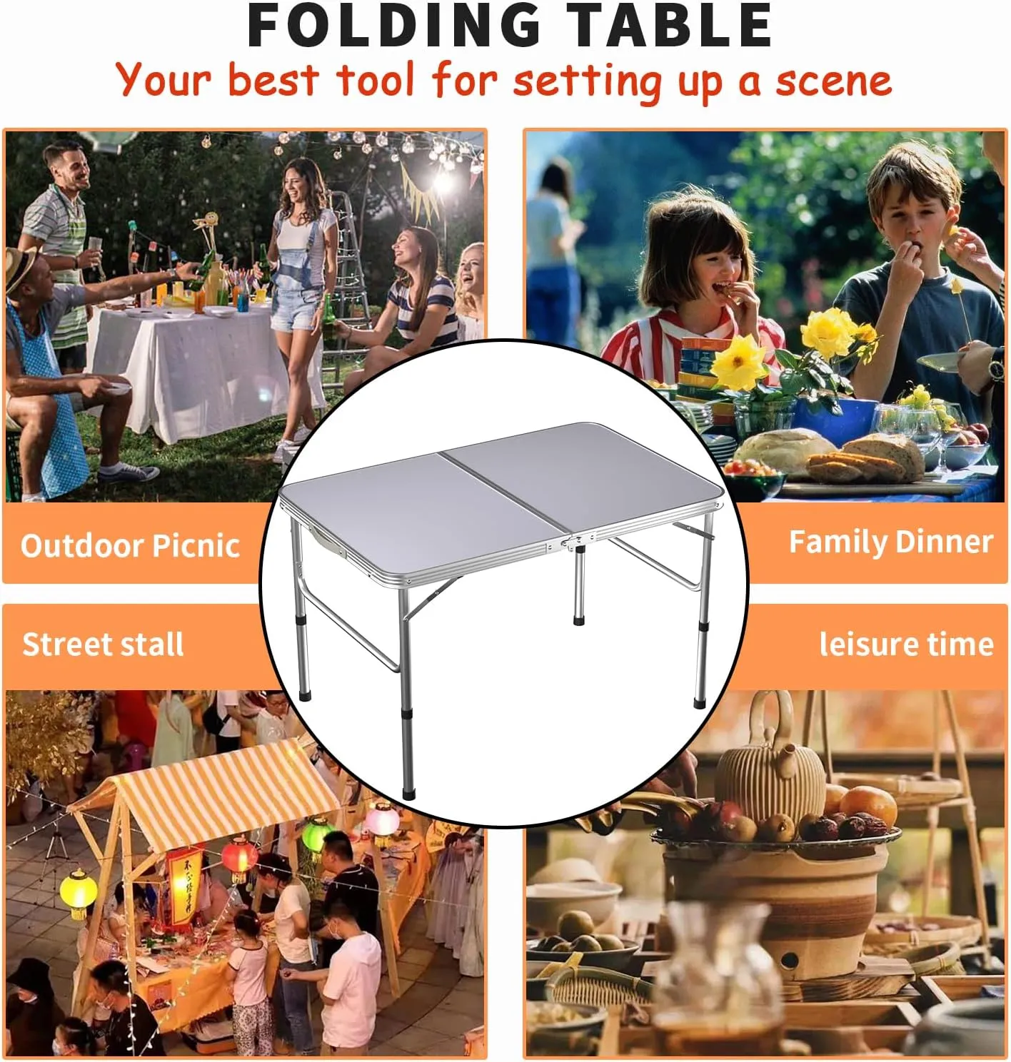 Foldable Picnic Tables 3FT/ 90CM with Carry Handle White Fold Away Table Heavy Duty Folding Table Compact for Camping Party Gardening Dining Trestle Patio