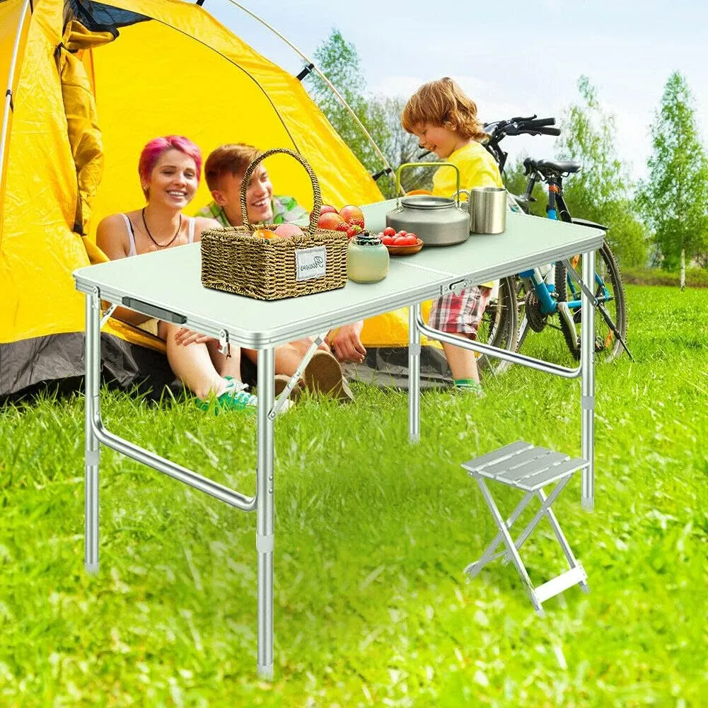 Foldable Picnic Tables 3FT/ 90CM with Carry Handle White Fold Away Table Heavy Duty Folding Table Compact for Camping Party Gardening Dining Trestle Patio
