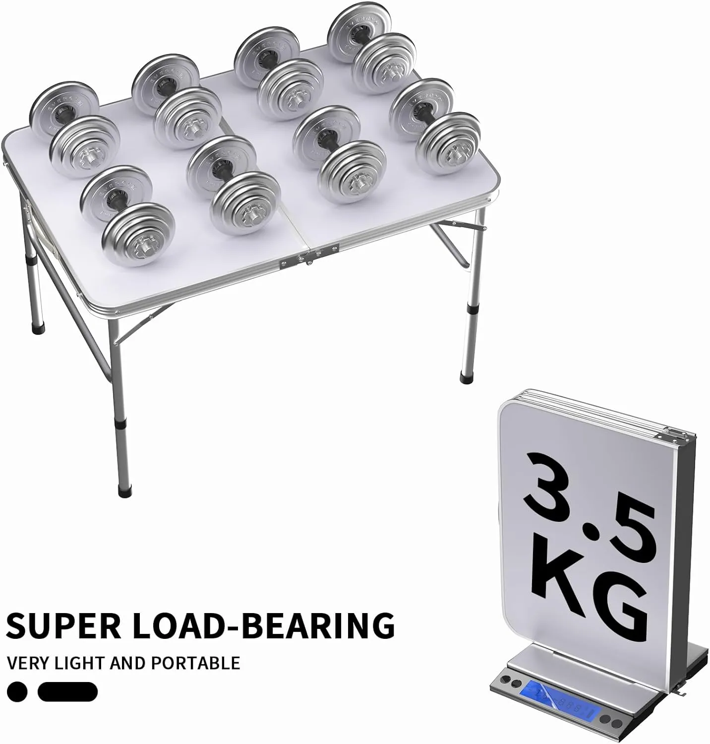 Foldable Picnic Tables 3FT/ 90CM with Carry Handle White Fold Away Table Heavy Duty Folding Table Compact for Camping Party Gardening Dining Trestle Patio