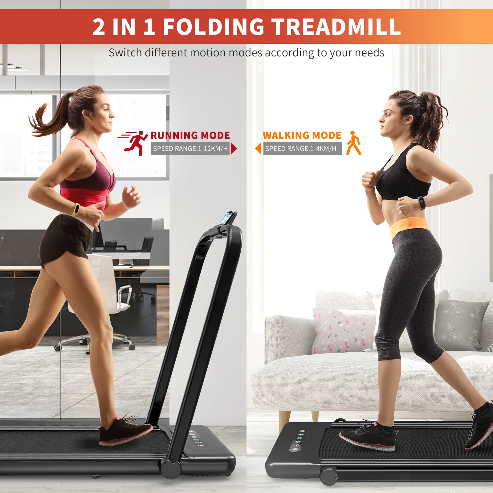 Foldable Treadmill for Home, 2 in 1 Treadmill with LED Screen