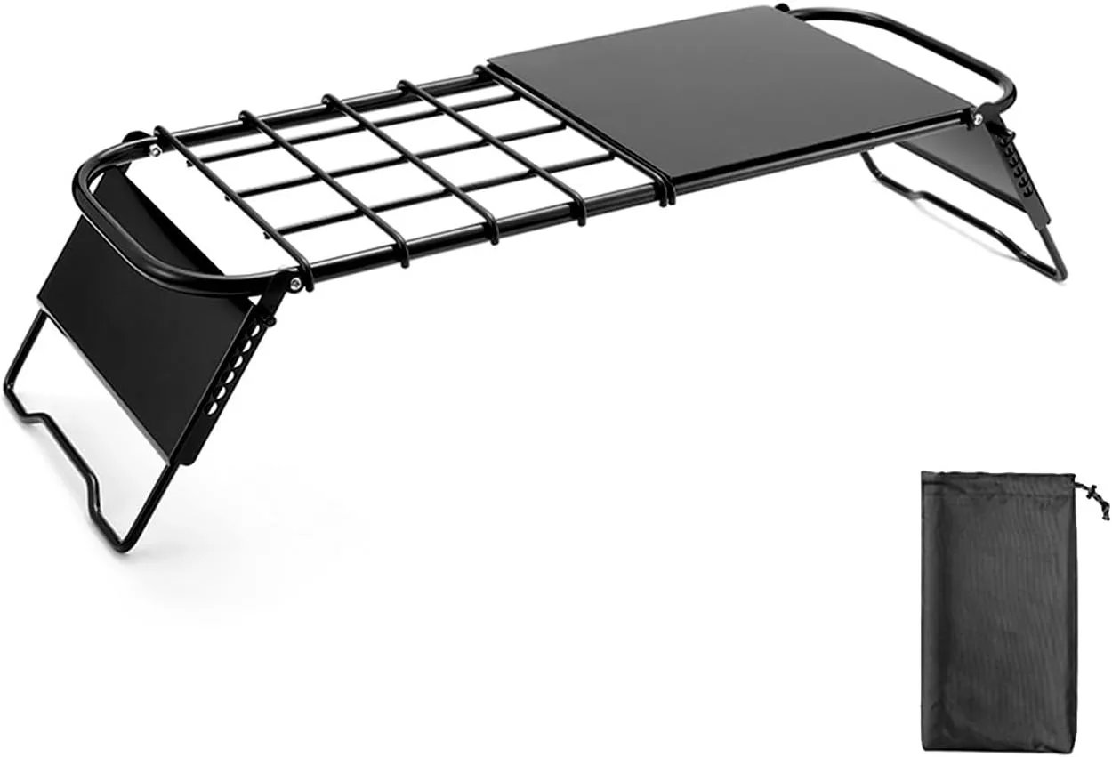 Folding BBQ Rack, Portable Adjustable Steel Folding Grill with Adjustable Height and Length for Camping Hiking Picnicking Traveling Fishing (Folding Table)
