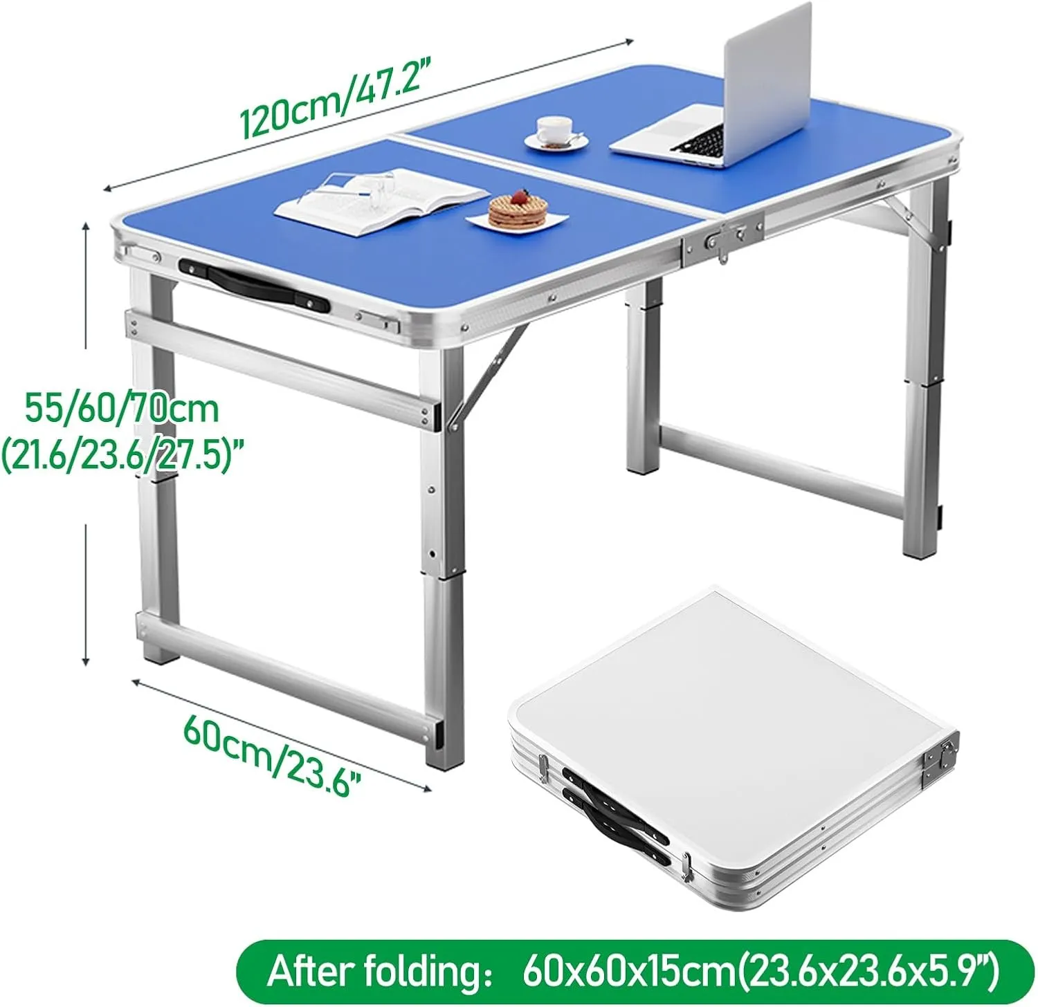 Folding Camp Table and Chairs, Camping Tables Adjustable 3 Heights, Aluminum Table with Crossbar, Camping Essentials for Home Picnic BBQ (Color : Blue 4 Chairs)