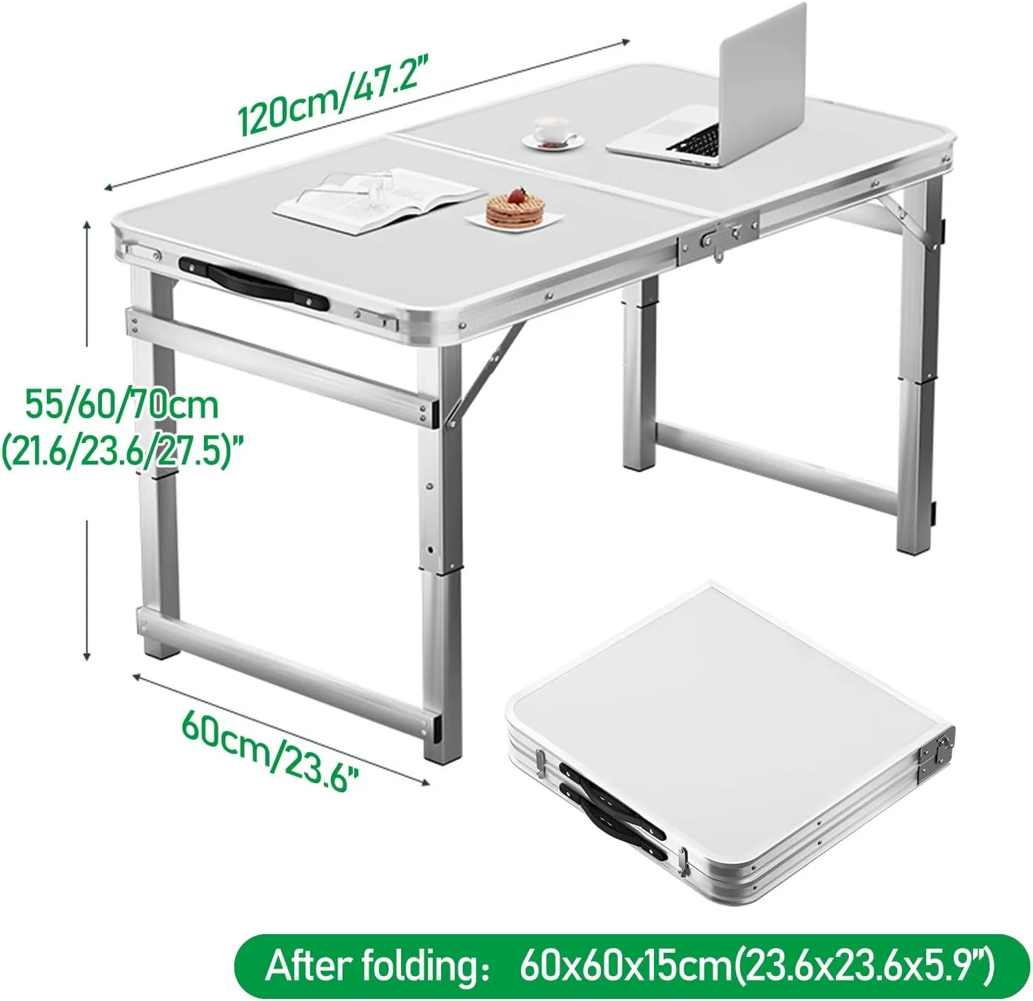 Folding Camp Table and Chairs, Camping Tables Adjustable 3 Heights, Aluminum Table with Crossbar, Camping Essentials for Home Picnic BBQ (Color : White 2 Chairs)