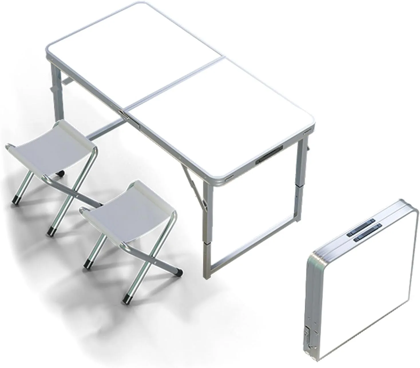 Folding Camp Table and Stool Set of 3/5, Lightweight Aluminum Dining Table with Adjustable Height Legs Portable Foldable airs for Indoor Outdoor Use