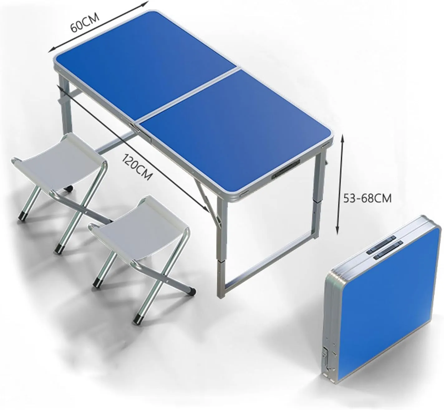 Folding Camp Table and Stool Set of 3/5, Lightweight Aluminum Dining Table with Adjustable Height Legs Portable Foldable airs for Indoor Outdoor Use