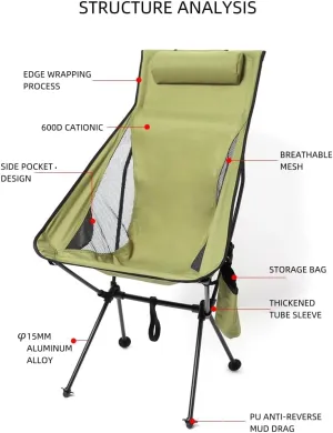 Folding Camping Chair Moon Chair for Adults,Portable Round Chair for Outdoor Hiking, Fishing, Picnic, Camp, Lawn (Black)