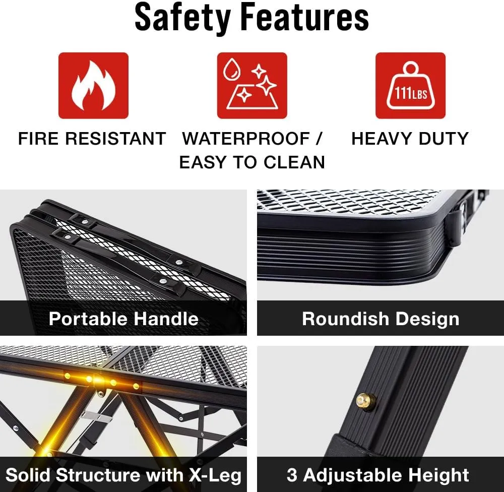 Folding Camping Grill Table 3ft x 1.3ft, Heat Resistant Tabletop Heavy Duty 111lbs, Portable Adjustable Picnic BBQ Outdoor Easy to Use Black (Black, 3ft x 1.3ft - 111lbs)