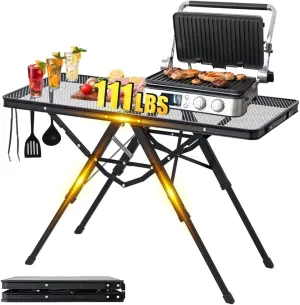 Folding Camping Grill Table 3ft x 1.3ft, Heat Resistant Tabletop Heavy Duty 111lbs, Portable Adjustable Picnic BBQ Outdoor Easy to Use Black (Black, 3ft x 1.3ft - 111lbs)