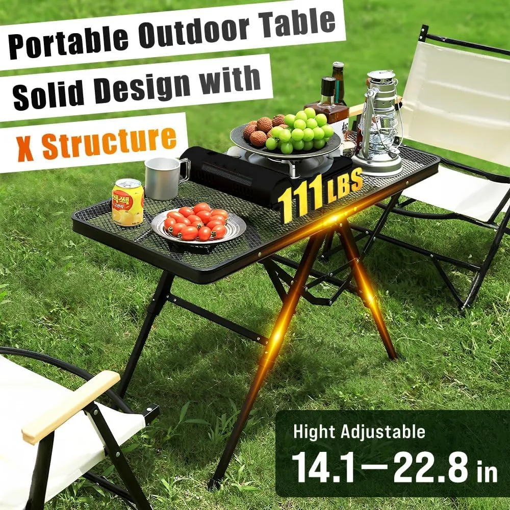 Folding Camping Grill Table 3ft x 1.3ft, Heat Resistant Tabletop Heavy Duty 111lbs, Portable Adjustable Picnic BBQ Outdoor Easy to Use Black (Black, 3ft x 1.3ft - 111lbs)