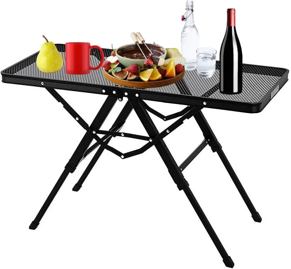 Folding Camping Grill Table 3ft x 1.3ft, Heat Resistant Tabletop Heavy Duty 111lbs, Portable Adjustable Picnic BBQ Outdoor Easy to Use Black (Black, 3ft x 1.3ft - 111lbs)