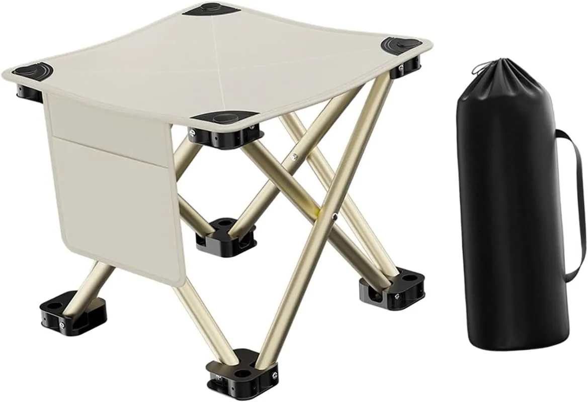 Folding Camping Stool Saddle Chair Footrest Triangular Structure Folding Chair Foldable Footstool for Gardening Picnic Travel, White 28x28x23cm