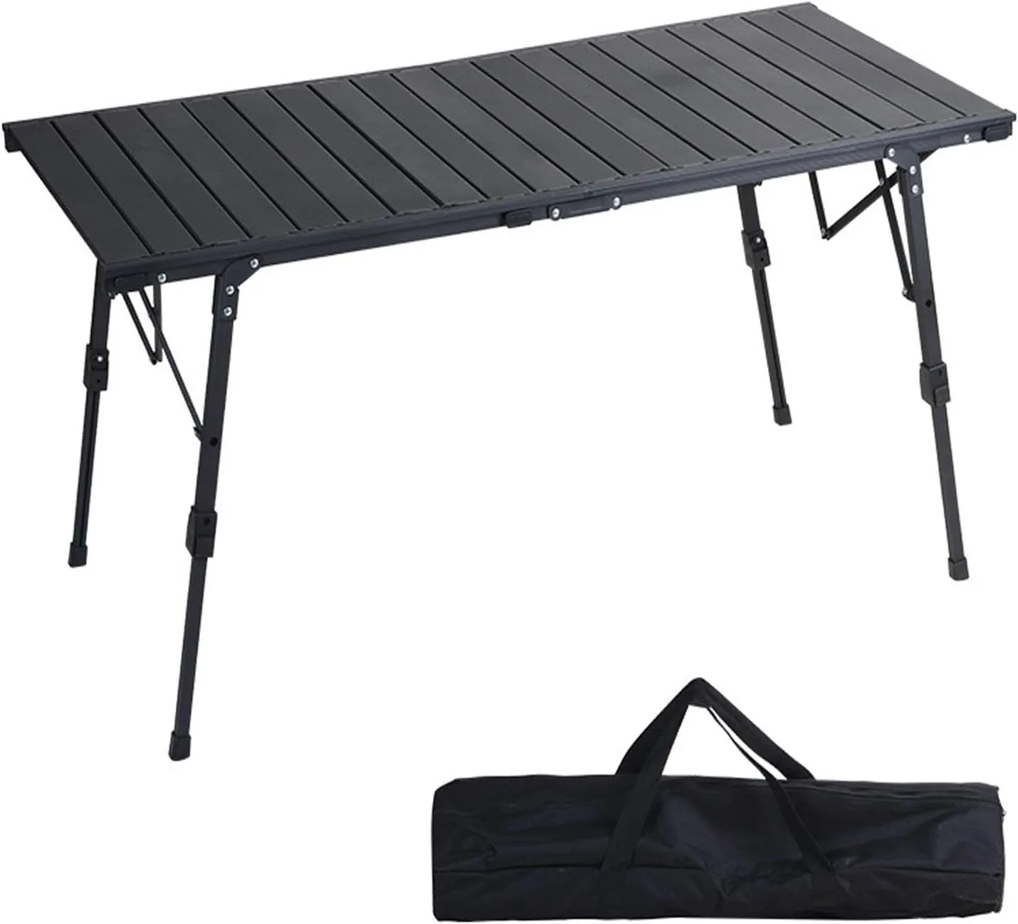 Folding Camping Table, 3/4.2ft Portable Picnic Table with Height Adjustable Legs, Collapsible Outdoor Table, Great for Picnic, Garden, Patio, Dining, Party, Market, Metal Frame, Black (Size