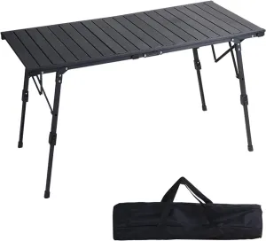 Folding Camping Table, 3/4.2ft Portable Picnic Table with Height Adjustable Legs, Collapsible Outdoor Table, Great for Picnic, Garden, Patio, Dining, Party, Market, Metal Frame, Black (Size
