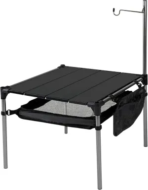 Folding Camping Table, Aluminum Splicing Camp Table with Storage and Light Stand, 14x14x14 Inch Small Beach, Portable Camping Side for Outdoor