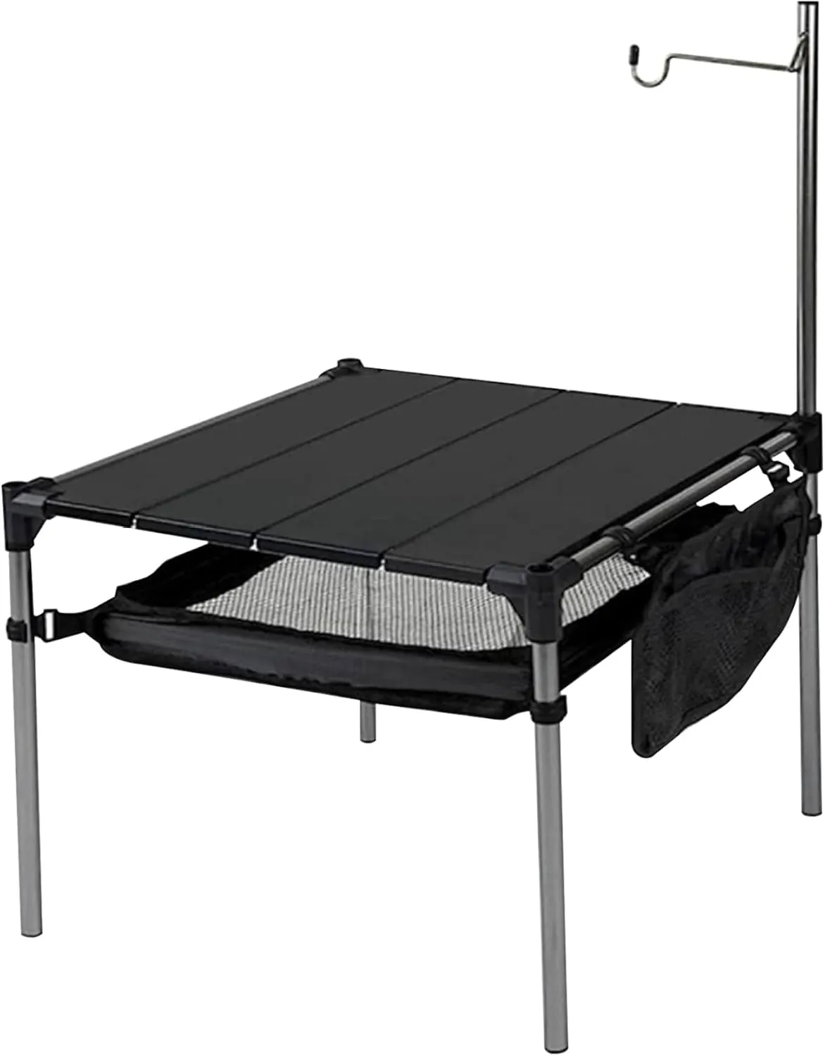 Folding Camping Table, Aluminum Splicing Camp Table with Storage and Light Stand, 14x14x14 Inch Small Beach, Portable Camping Side for Outdoor