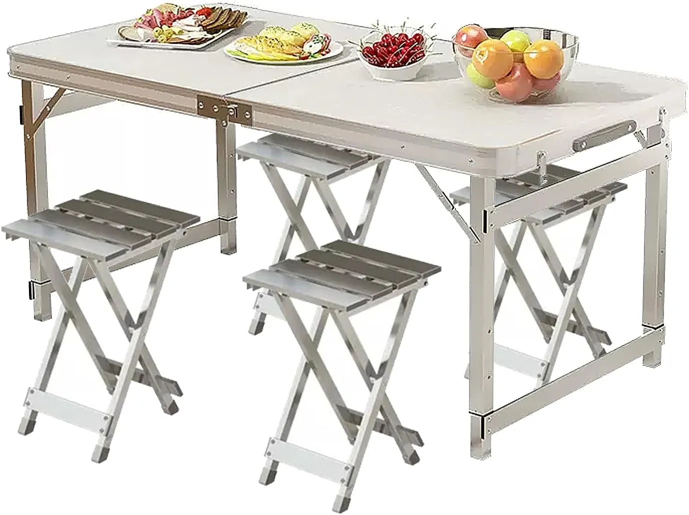 Folding Camping Table and Chairs, Aluminum Folding Table, Adjustable Height, Folding Table and Chairs for Camping, Picnic, BBQ, Beach (Color : E)