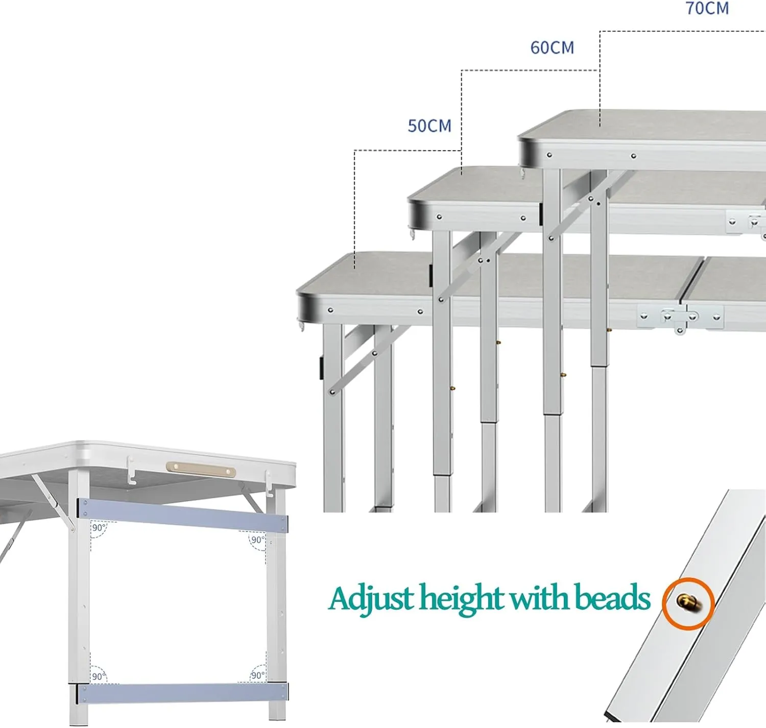 Folding Camping Table and Chairs, Aluminum Folding Table, Adjustable Height, Folding Table and Chairs for Camping, Picnic, BBQ, Beach (Color : E)