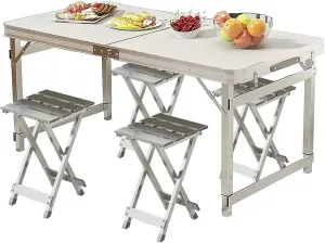 Folding Camping Table and Chairs, Aluminum Folding Table, Adjustable Height, Folding Table and Chairs for Camping, Picnic, BBQ, Beach (Color : E)
