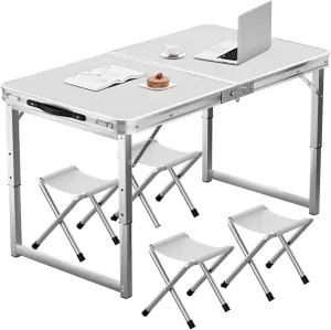 Folding Camping Table and Chairs, Camp Table Adjustable 3 Heights with Aluminum Legs, Camping Accessories for Home Picnic BBQ (Color : Blue 2 Chairs, Size : 80cm/31.4in)