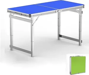 Folding Camping Table Portable Adjustable Height Ultralight Aluminum Beach Table, Small Camping Table with Carry Bag for Camping, Picnic(Blue)