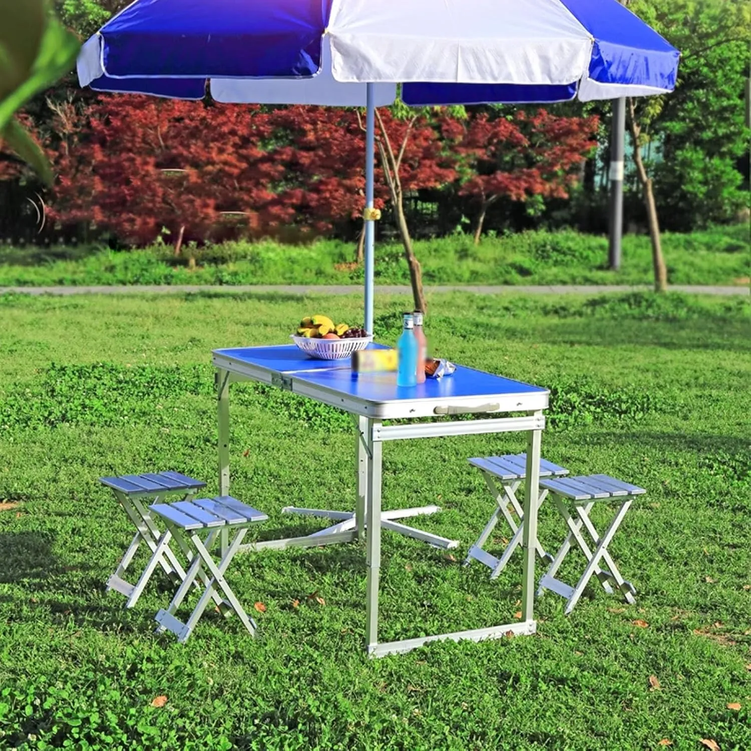 Folding Camping Table Portable Adjustable Height Ultralight Aluminum Beach Table, Small Camping Table with Carry Bag for Camping, Picnic(Blue)