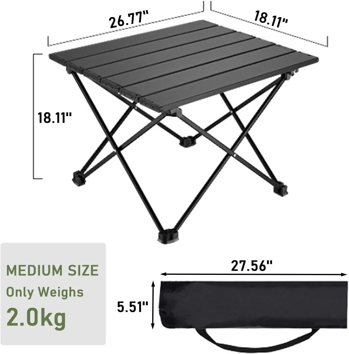 Folding Camping Table, Portable Table for 2-4 Persons, Lightweight Aluminum Camp Table with Carry Bag, Outdoor Side Table for Hiking, Picnics, BBQs, Beach, Travel, Grilling
