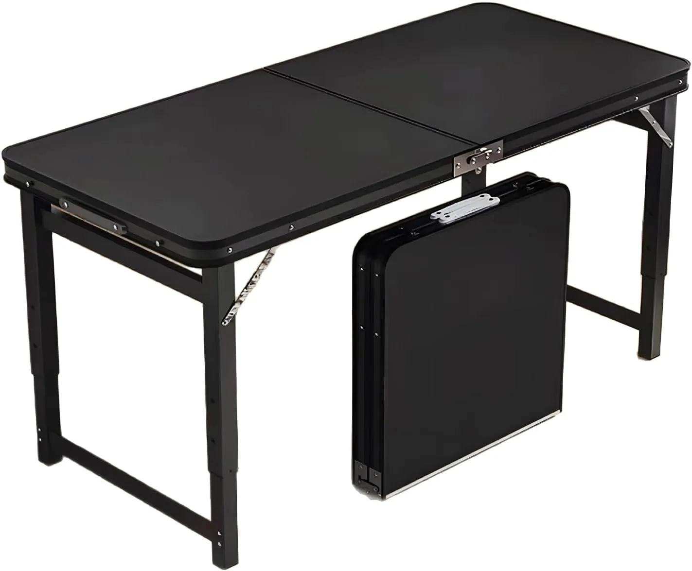 Folding Camping Table, Pure Black Aluminum Picnic Table, Small Metal Folding Table, Reinforced Outdoor Table, Adjustable Height Portable Handle for Travel Cooking,Table,L