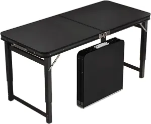 Folding Camping Table, Pure Black Aluminum Picnic Table, Small Metal Folding Table, Reinforced Outdoor Table, Adjustable Height Portable Handle for Travel Cooking,Table,L