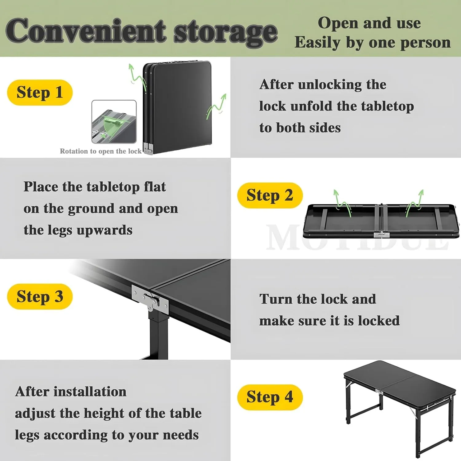 Folding Camping Table, Pure Black Aluminum Picnic Table, Small Metal Folding Table, Reinforced Outdoor Table, Adjustable Height Portable Handle for Travel Cooking,Table,L