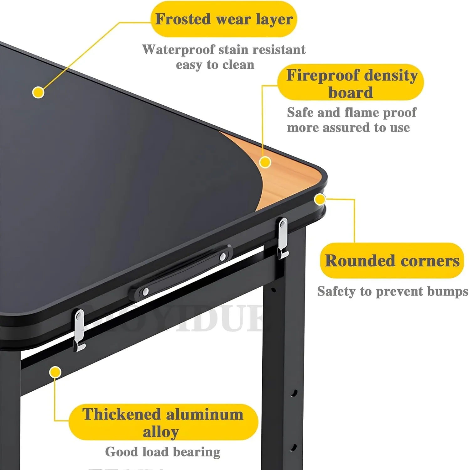 Folding Camping Table, Pure Black Aluminum Picnic Table, Small Metal Folding Table, Reinforced Outdoor Table, Adjustable Height Portable Handle for Travel Cooking,Table,L