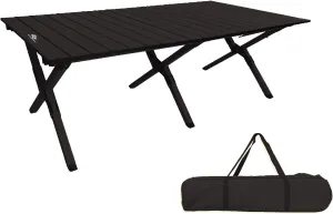 Folding Camping Table, Roll-Up Folding Table with Carry Bag, Portable Aluminum Picnic Table, Low Height Beach Table for Outdoor Use, Travel, BBQ & Hiking, Easy Assembly (Black)