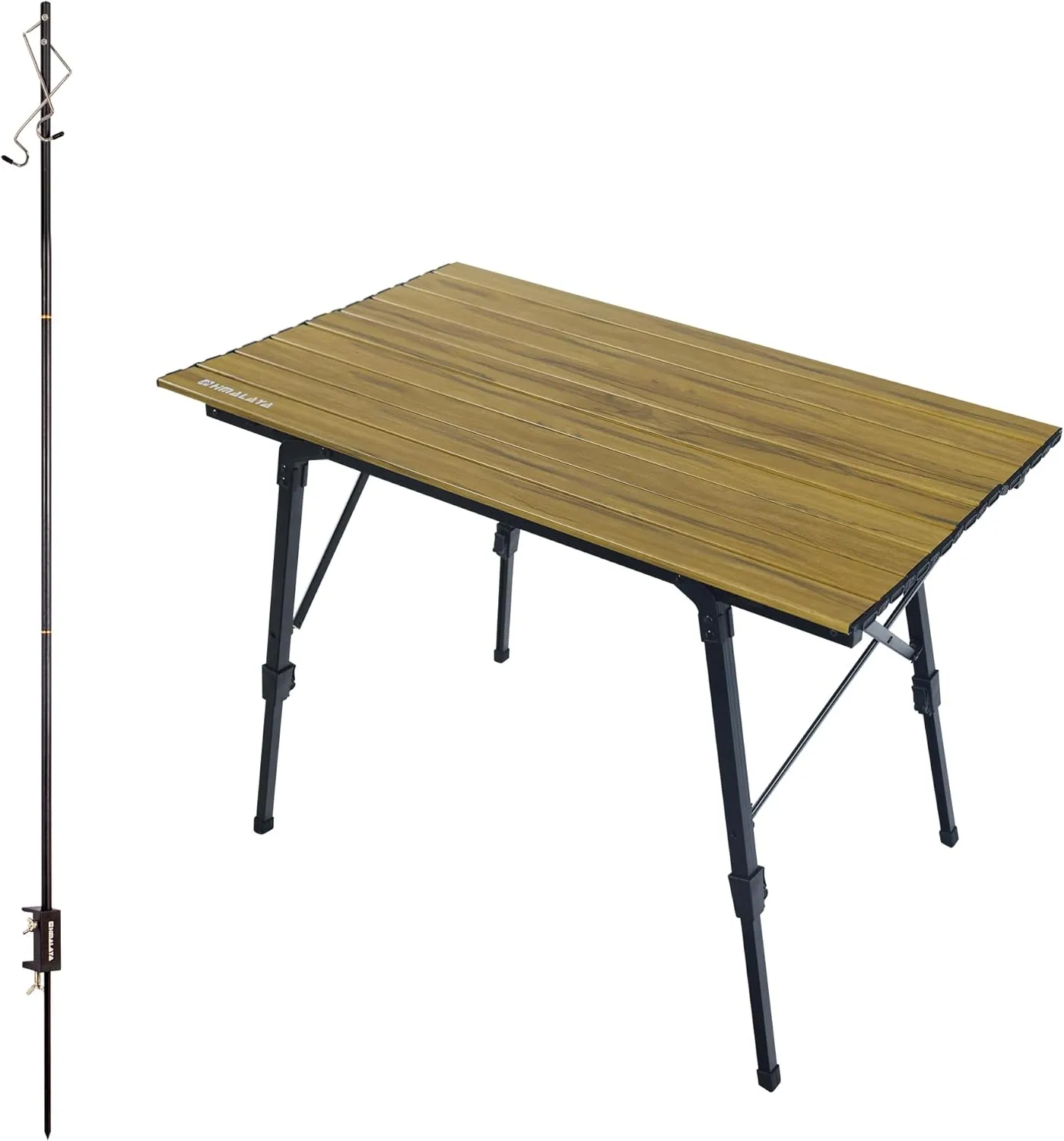 Folding Camping Table with Camp Folding Lamp Pole, Roll Up Aluminum Top Portable Stable Picnic Table with Carry Bag for Camping, Fishing, Beach, Lawn