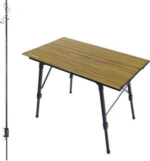 Folding Camping Table with Camp Folding Lamp Pole, Roll Up Aluminum Top Portable Stable Picnic Table with Carry Bag for Camping, Fishing, Beach, Lawn
