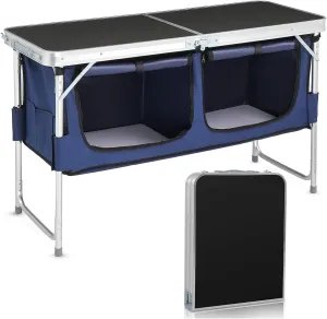 Folding Camping Table with Storage Compartment, Aluminum Portable Picnic Table with Adjustable Height Legs, Indoor/Outdoor Folding Table for Backyards, Beach, BBQ, Party ( Color : Black , Size : 4FT )
