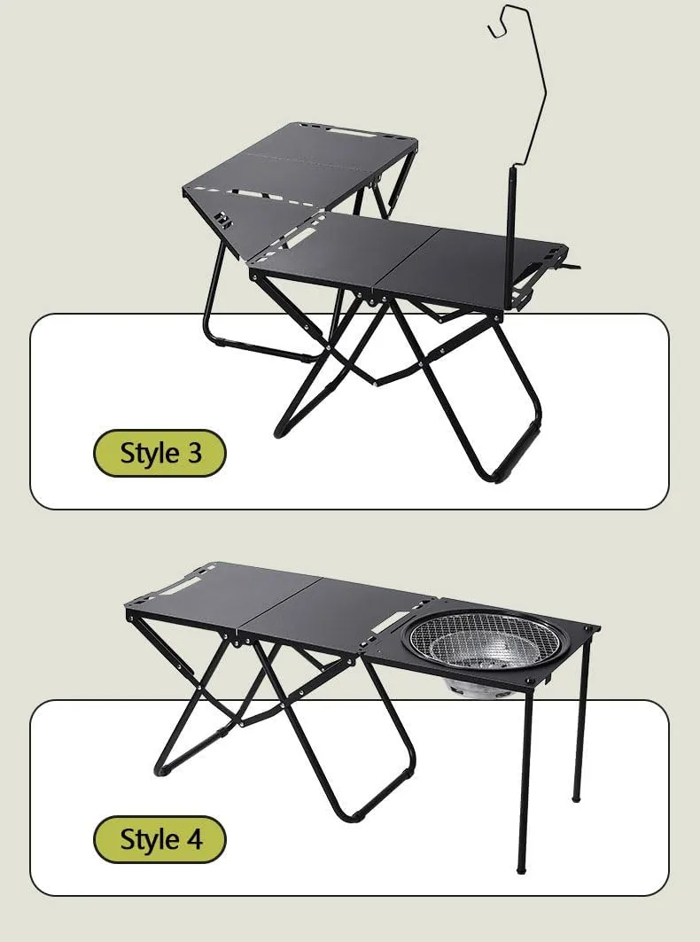 Folding Camping Tactical Table, Portable Folding Aluminum Table, Multifunctional Camping Barbecue Tea Making Equipment, for BBQ, Camping, Picnic, Beach, Travel, Outdoor Cooking