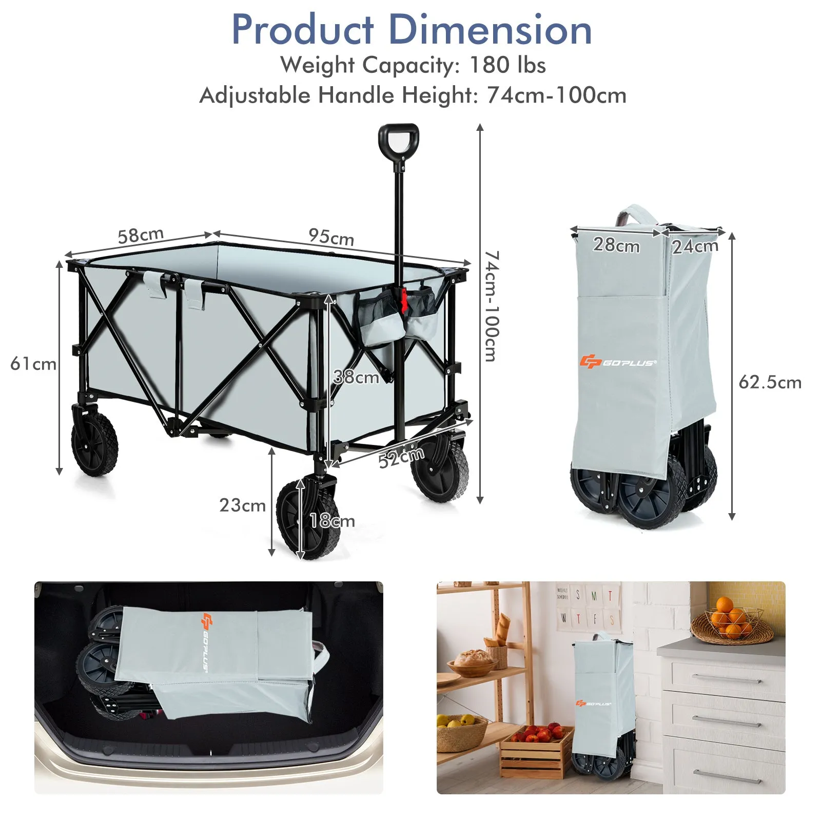 Folding Camping Wagon with Cup Holders and Adjustable Handle