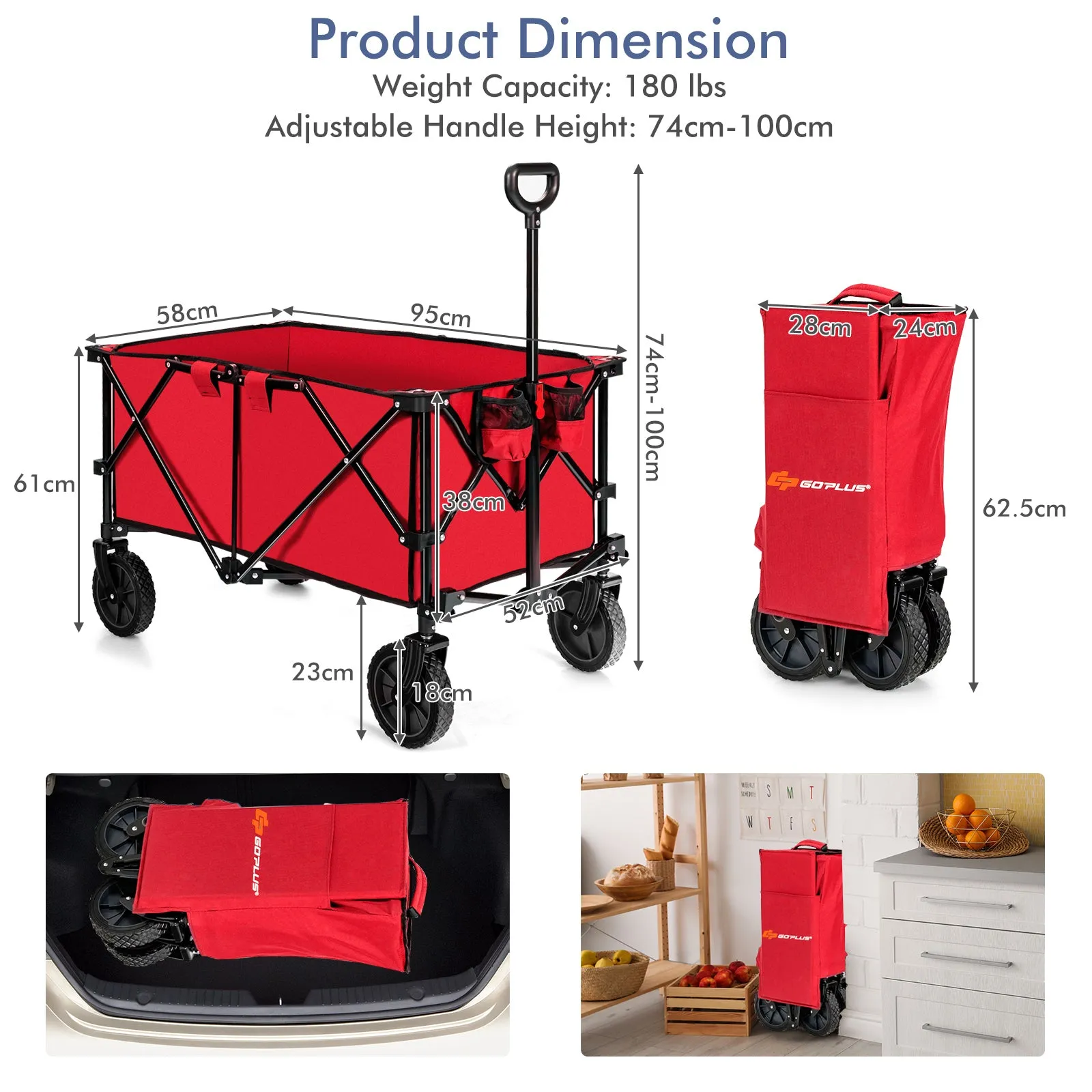 Folding Camping Wagon with Cup Holders and Adjustable Handle