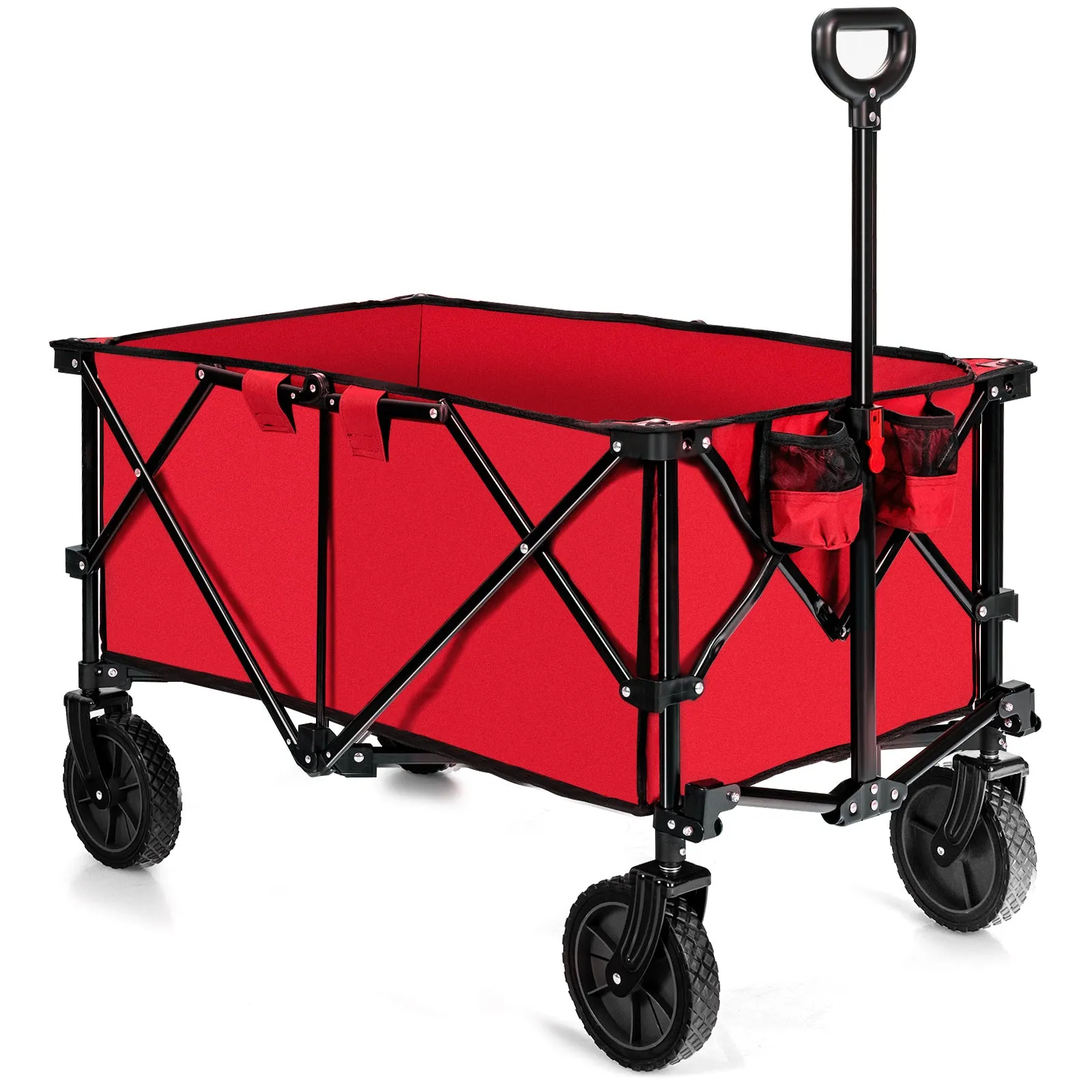 Folding Camping Wagon with Cup Holders and Adjustable Handle