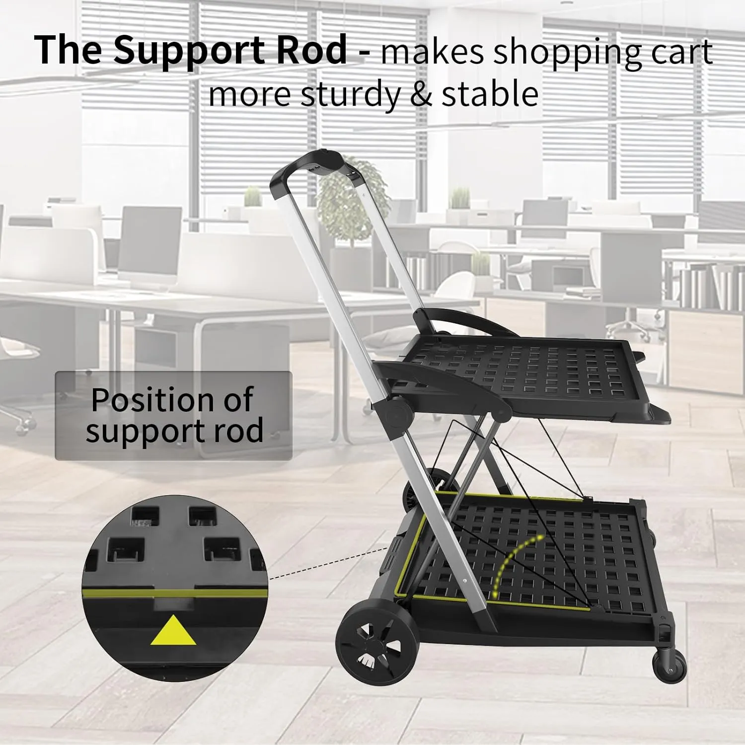 Folding Cart | Multi Use Functional Collapsible carts | Shopping Trolley with Wheels | Shopping Cart with Storage Crate | Utility Cart for Groceries, Warehouse,Supermarket. (Black)