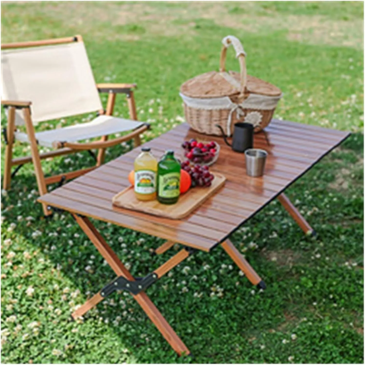 Folding Dining Table Aluminum Camping Picnic Egg Roll Camping Chair Outdoor Folding Table Portable (Color : Green-M)