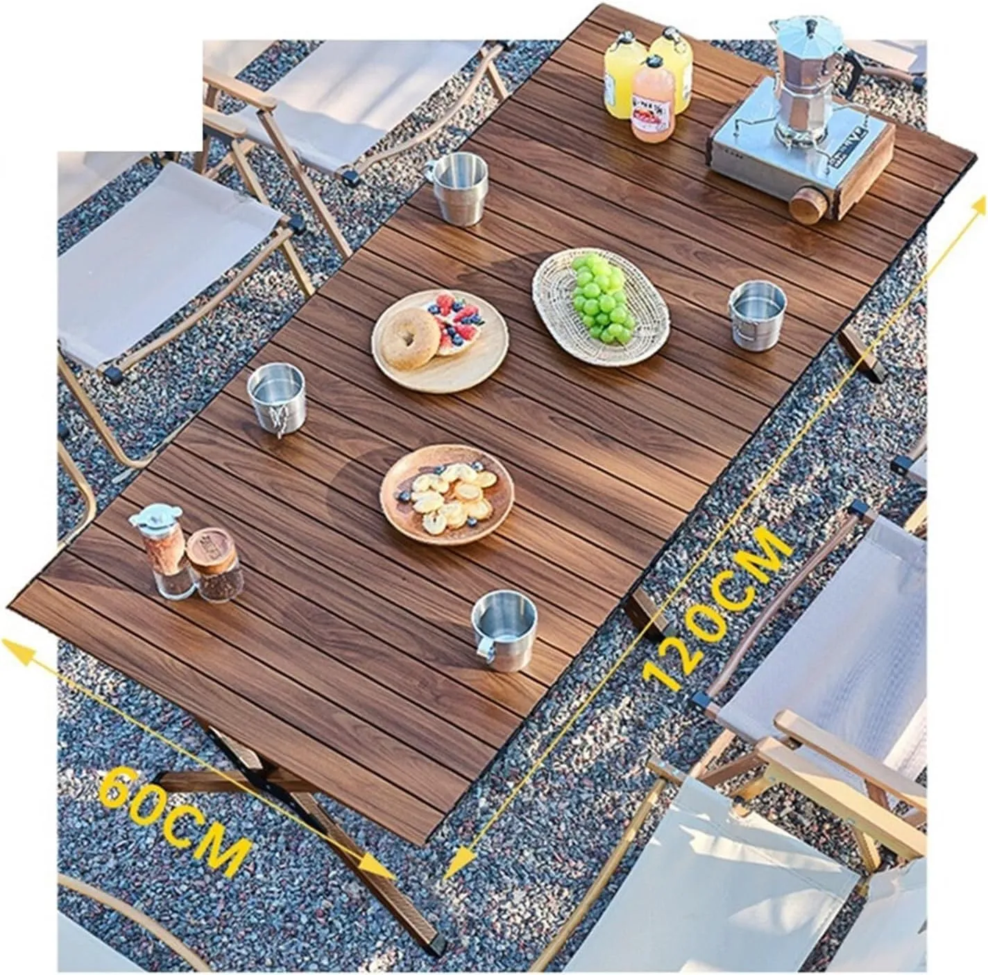 Folding Dining Table Portable Aluminum Alloy Egg Roll Table Camping Folding Table Picnic Table Camping Outdoor Camping Tables and airs Folding (Color : Dark Wood 90CM)